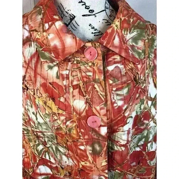 Analogy Plus 1X Peach Orange Green Blazer Crinkle Button Front Lined - Picture 3 of 6